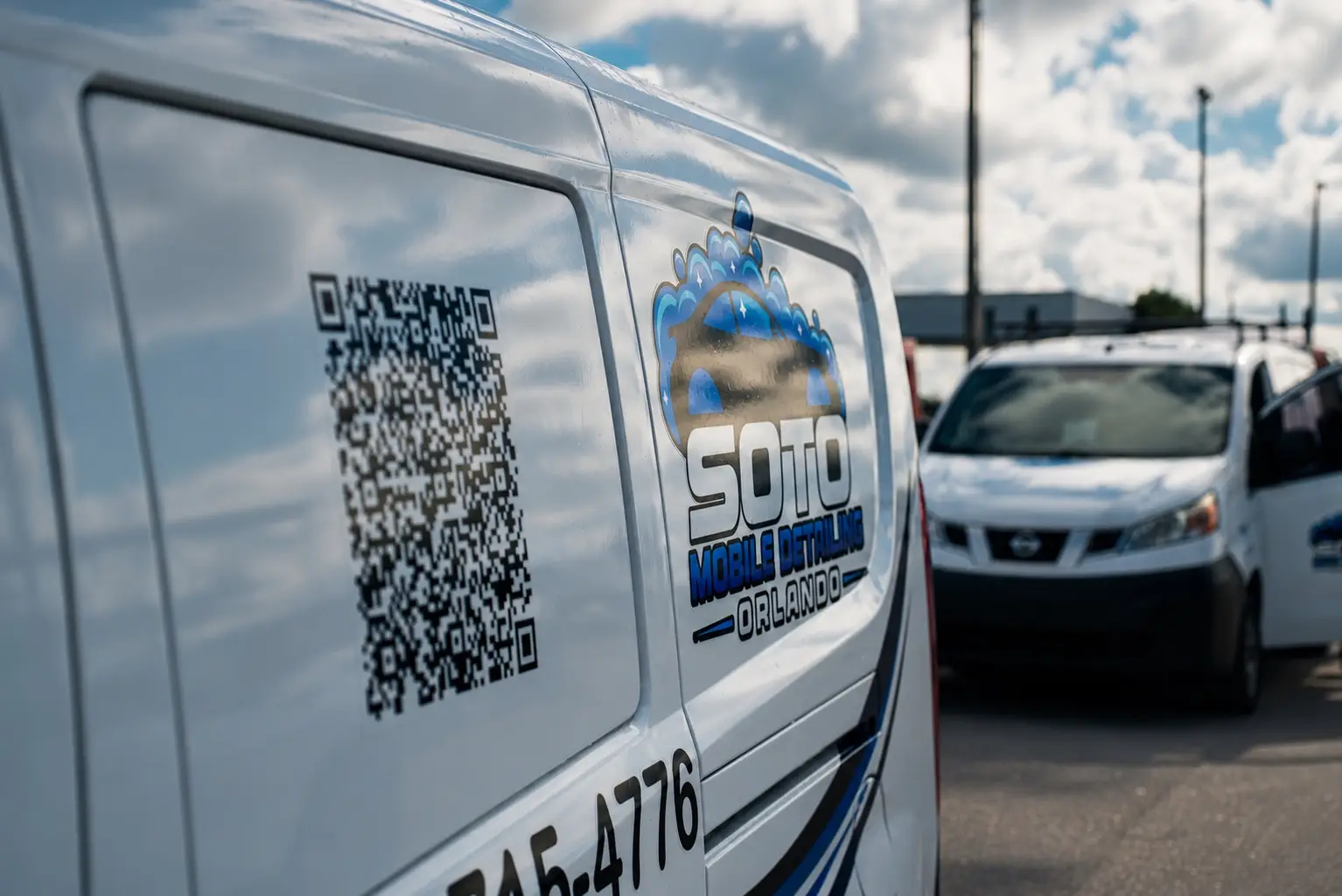 Mobile detailing company in Orlando, FL · side of the Soto van with contact details
